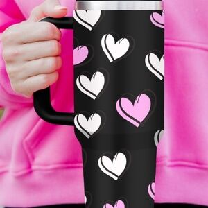 Boutique: NEW Black Valentines Heart Printed Thermos Cup Tumbler​